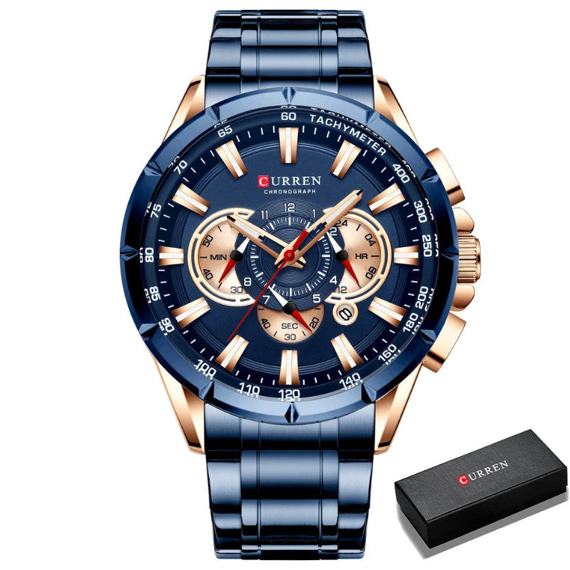 Mens Stainless Steel Chronograph Luminous Quartz Watch