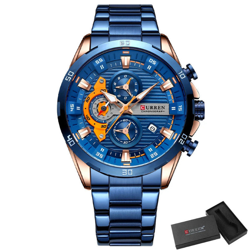 Mens Stainless Steel Luminous Chonograph Sports Watch