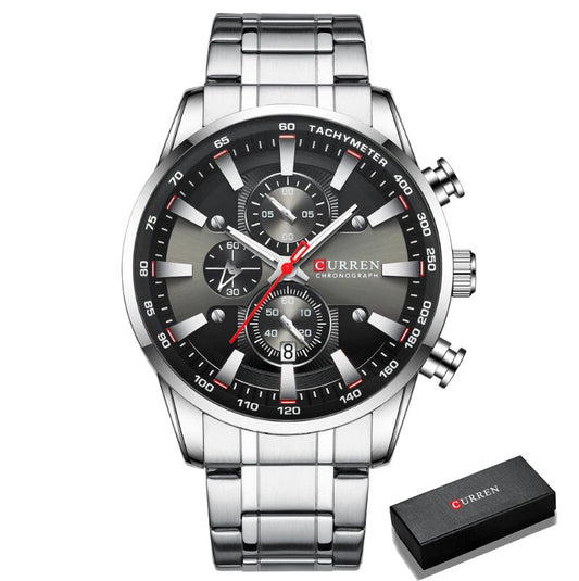 Mens Stainless Steel  Luminous Sporty Chronograph Wristwatch
