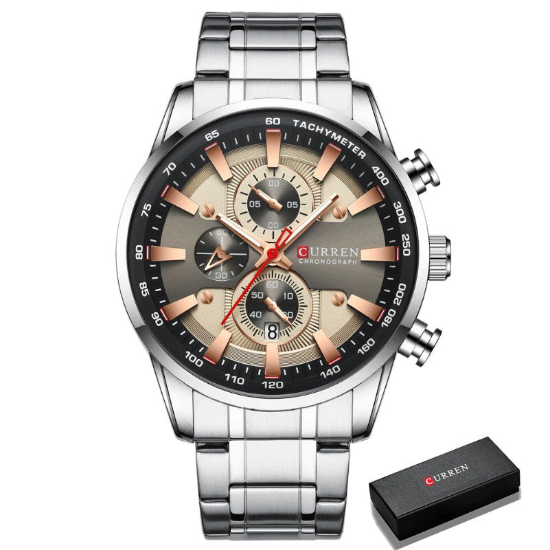 Mens Stainless Steel  Luminous Sporty Chronograph Wristwatch