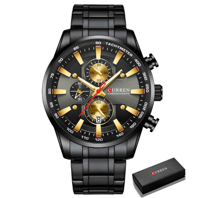 Mens Stainless Steel  Luminous Sporty Chronograph Wristwatch