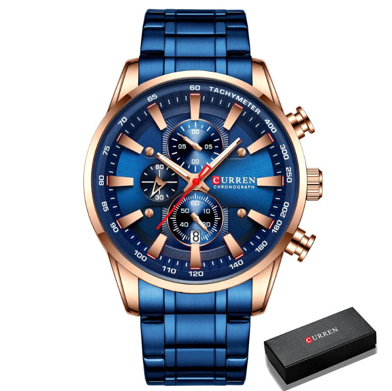 Mens Stainless Steel  Luminous Sporty Chronograph Wristwatch
