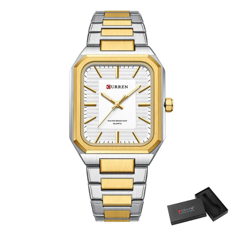 Mens Stainless Steel Rectangle Dial Quartz  Luminous Watch