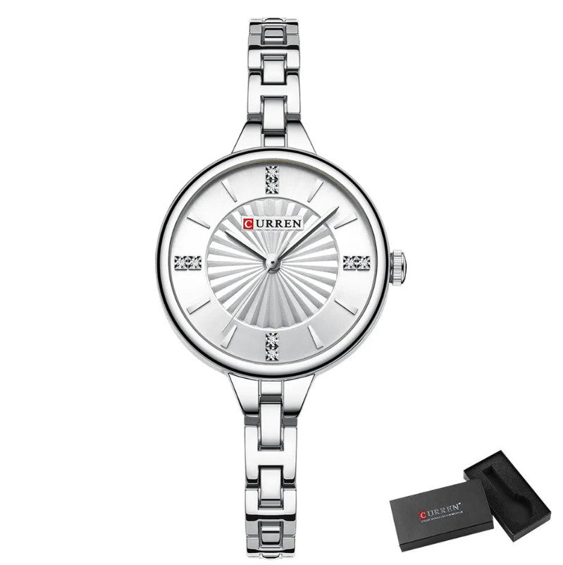 Womans Stainless Steel Dress Diamond Quartz Watch