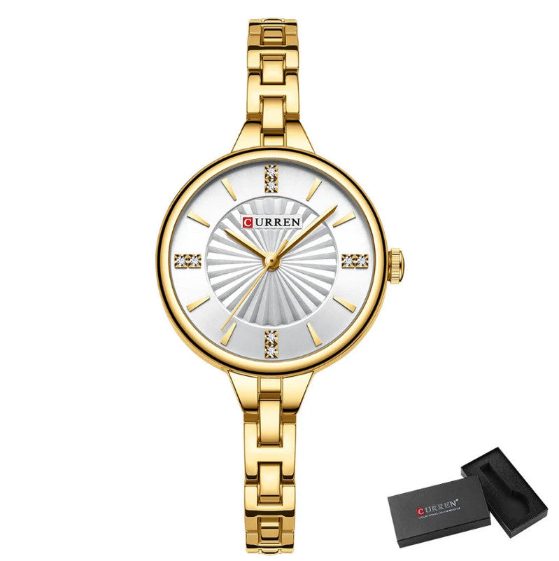 Womans Stainless Steel Dress Diamond Quartz Watch
