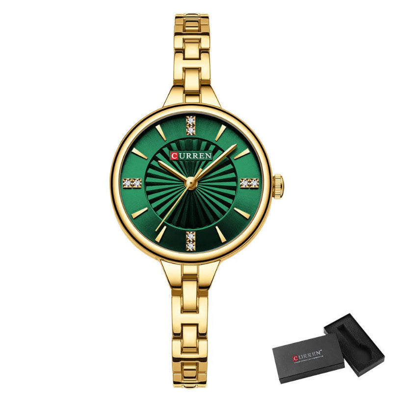 Womans Stainless Steel Dress Diamond Quartz Watch