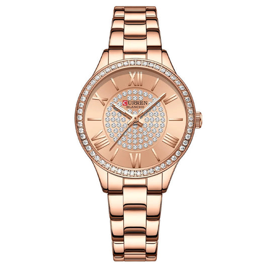 Womens  Stainless Steel Rose Gold Luminous Quartz watch
